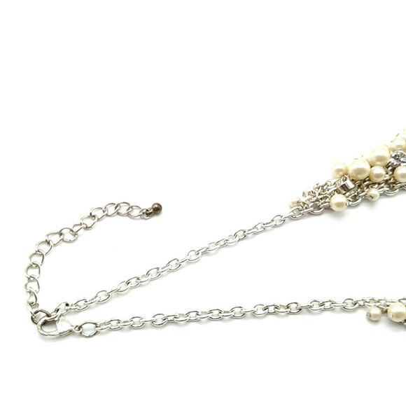 Rhinestone & Faux Pearl Cluster Bib Necklace on Silver-tone Chain - Picture 10 of 15